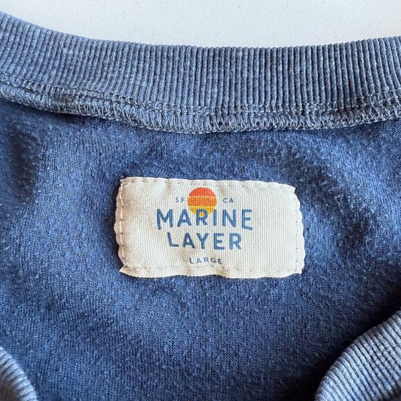Marine Layer USA Made Classic Double Knit Thermal Blue Henley Pullover Shirt L - Picture 3 of 8